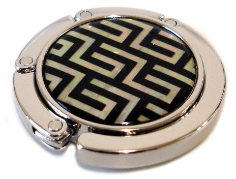 Mother of Pearl Lattice Pattern Black Foldable Table Purse Caddy Handbag Holder Hanger Hook with Gift Box