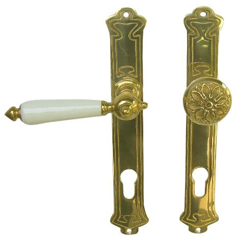 Haustür Beschlag Jugendstil Art Deco Messing poliert #29-2-MW-92