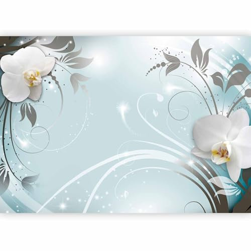 Papier peint murando panoramique nature 350x256 cm - Revêtement mural décoration pour chambre salon - Design unique et moderne - Vert beige gris - Fleurs nature orchidées plantes b-A-0060-a-c