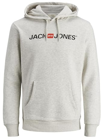 JACK & JONES - Felpa da Uomo con Cappuccio e Logo, Melange Bianco, S (EU) Uomo