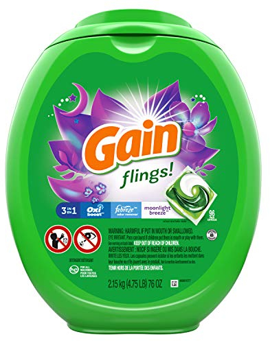 Gain Flings! Liquid Laundry Detergent Pacs, Moonlight Breeze, 96 Count