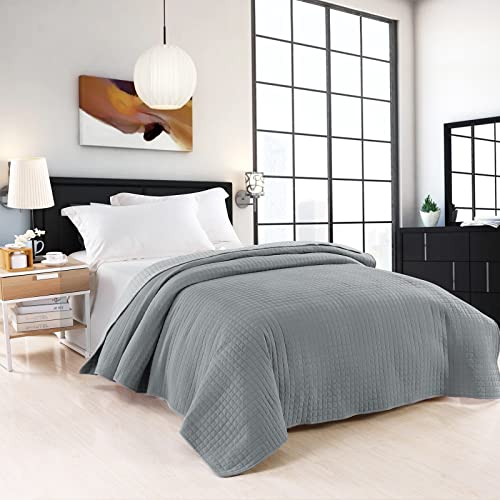 WOLTU Colcha para Cama Colcha Manta Multiuso Edredón de Patchwork, Diseño Reversible a Cuadros, Edredón Acolchado y Cama Doble 150x200cm Gris Oscuro