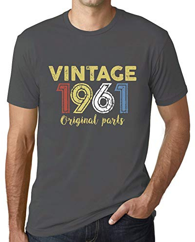 Men's Graphic T-Shirt Original Parts 1961 63rd Birthday Anniversary 63 Year Old Gift 1961 Vintage Eco-Friendly Short Sleeve Novelty Tee Mouse Grey L