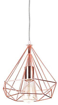 iDEGU Pendelleuchte Vintage E27 Hängelampe Moderne Roségold Diamant Käfig Lampenschirm Hängeleuchte aus Metall Kreativer Pendellampe für Esszimmer Schlafzimmer Restaurant, Ø25CM