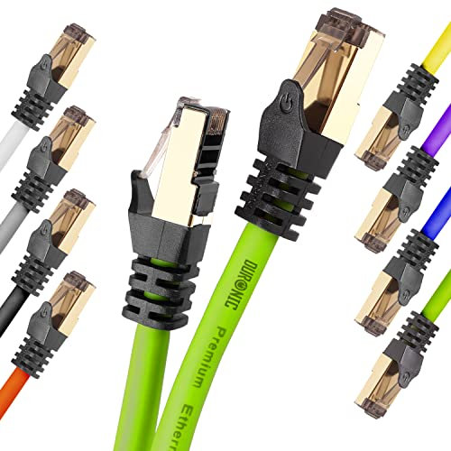 Duronic Ethernet Cable 3M High Speed CAT 8 Patch Network Shielded Lead 2GHz / 2000MHz / 40 Gigabit, CAT8 SFTP Wire, Snagless RJ45 Super-Fast Data - Green