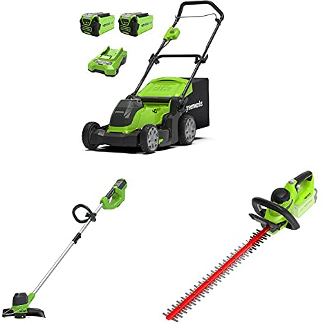 Greenworks 40V 41cm mower,trimmer,hedge trimmer combo kit include 2X2Ah battery and charger