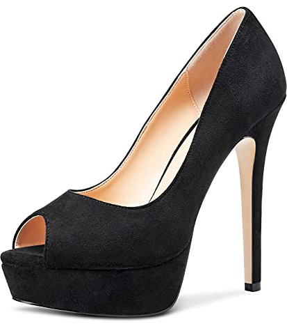 NobleOnly Damen Lederfutter Plattform High Heels Stilettos Slip-On Pumps 13CM Heel