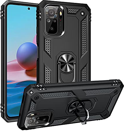 Max Power Digital Funda para móvil Xiaomi Redmi Note 10s/Redmi Note 10 con Anillo Giratorio 360 Imán Carcasa Magnética Rígida Antigolpes Resistente Soporte (Xiaomi Redmi Note 10s/Redmi Note 10, Negro)