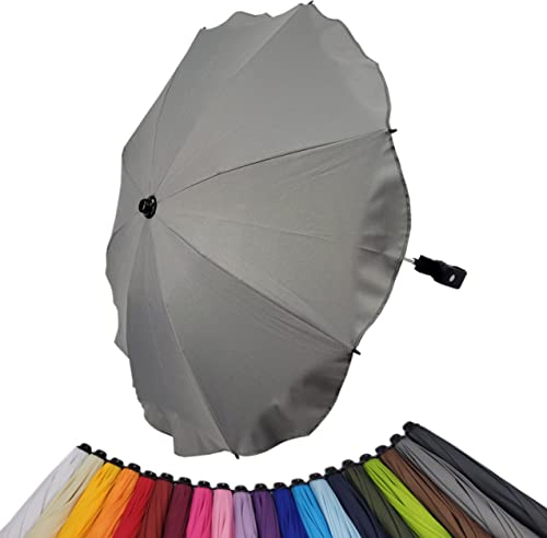 BambiniWelt by Rafael K. Universal Sonnenschirm Sonnenschutz für Kinderwagen & Buggy UV Schutz 50+ mit Universalhalterung für Rund- und Ovalrohre verstellbar (hellgrau)