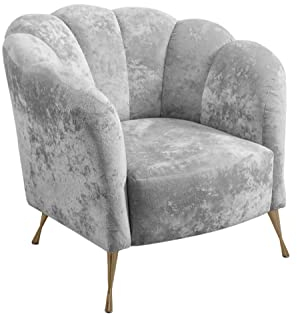 RAVIO Cocktailsessel Adria, Muschelsessel mit Beine aus verchromtem Metall, Muschelstuhl vom Hersteller, Freizeitsessel für Wohnzimmer, Armlehnstuhl (Eureka 2132 (Hellgrau) + Goldene Beine)