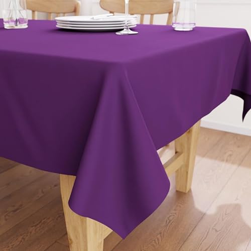 Encasa XO Tovaglia Dimensioni 140x230 cm | Tessuto in tela di cotone | Tinta unita Viola intenso | Tovaglia da pranzo per decorazione - Lavabile in lavatrice