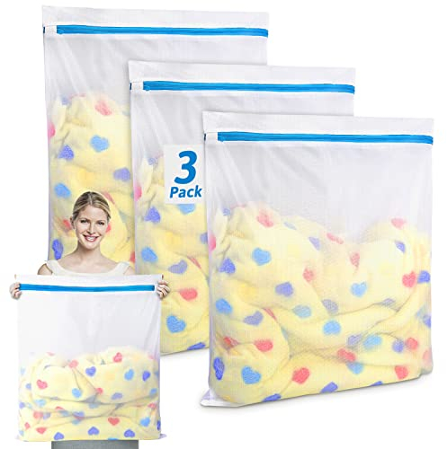 3 Unidades Bolsa de Lavadora Malla, Bolsa Colada Red Lavadora Grande para Hogar y Hotel con Cremallera, Bolsa de Lavandería Cremallera, Bolsas para Colada Saco Lavadora Lavandería para Ropas Delicadas