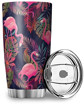 Hftlj20 Reisebecher Kaffeebecher Tropische Pflanzen Flamingo Thermo Becher Edelstahl Doppelwandige Isolierter Tassen Becher mit Spritzfestem Deckel Edelstahlbecher Autobecher Multicolor 600ml