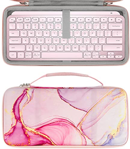 GEEKRIA Hard Shell Keyboard Case, Compatible with Logitech MX Keys Mini Minimalist Wireless Illuminated Keyboard Travel Carrying Bag (Pink Marble)