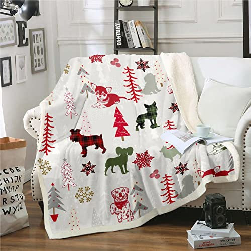 Weihnachten Decke 150x200 Kinder Nette Büffel Plaid Hunde Fuzzy Decke für Kinder Jungen Mädchen Weihnachten Zimmer Dekor Weihnachtsbaum Schneeflocke Fleece Decke Neujahr Urlaub Sherpa Decke Rot Grün