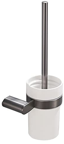 Toilet Brush with Holder,Gun Gray Wall-Mounted Toilet Brush Holder, Brass Toilet Brush with Ceramics Cup for Bathroom Cleaning