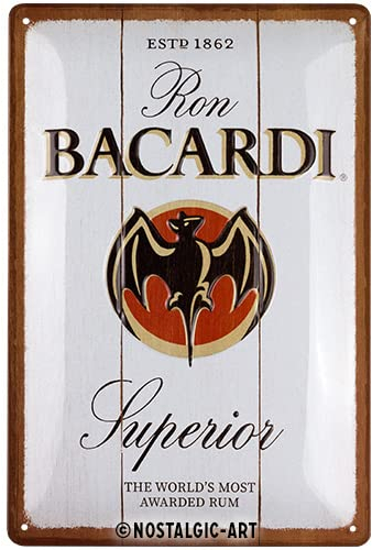 Nostalgic-Art Retro Blechschild, 20 x 30 cm, Bacardi – Superior White Wood – Geschenk-Idee als Bar-Zubehör, Original Lizenzprodukt (OLP), aus Metall, Vintage Design, Blechschilder Sprüche