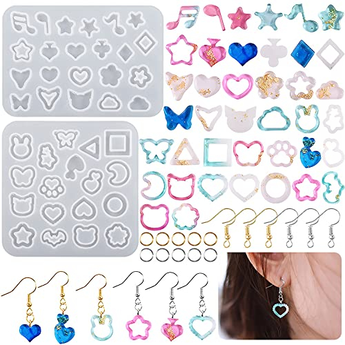 Bekecidi 302 Stück Epoxidharz Formen Silikon Ohrring Set, Silikonform Anhänger für Gießharz Silikonform Resin mit Ohrringhaken Schmuckherstellung Set für Ohrring Halskette DIY Basteln Anfänger Set