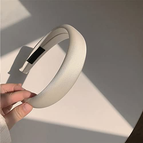 Haarreif,Retro-Satin-Stirnband Einfaches Breitkrempiges Stirnband Einfarbiger Haarschmuck Geflochtenes Satin-Stirnband für Damen und Mädchen,für Urlaub Reisen Yoga Wiedervereinigung,Creme farben