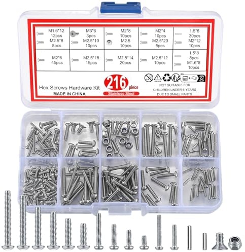 216 Pz Viti a Testa Bombata Esagonale e Dadi Kit, Set di Viti a Esagono Incassato Bulloni a Testa Esagonale Assortimento Kit, Viti e Dadi a Testa Bombata Esagonale, Vite Testa Bottone Brugola