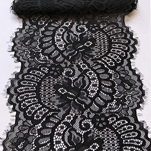 17,8 cm breite Stretch-Spitzenband mit Wimpern für Brautschmuck, Hochzeitsdekorationen, Nähen, DIY-Herstellung und DIY-Handwerk, 4,5 m (9184 Schwarz)