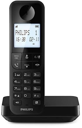 Philips D2701B Schnurloses Festnetztelefon, 11,6 cm (4,6 Zoll), vertikales Mikrofon, Freisprecheinrichtung, bis zu 14 Stunden, optimierte Antenne, Privatsphäre-Einstellungen, Schwarz