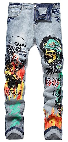 Baylvn Men's Casual Printed Slim Fit Jeans Skinny Denim Pants, Z 10- Blue Grey, 34