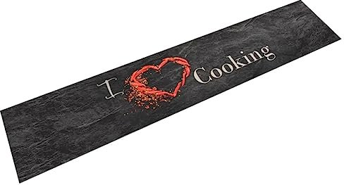 vidaXL Küchenteppich, Küchenläufer rutschfest Waschbar, Teppich Läufer für Küche, Teppichläufer Maschinenwaschbar, Cooking Schwarz 60x300cm Samt