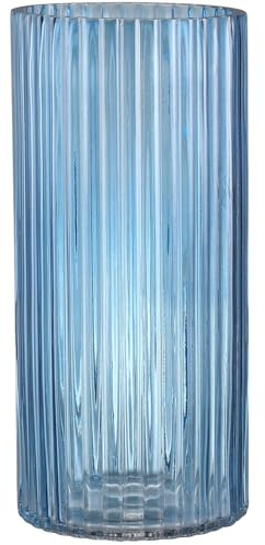 YANWE1 Blaue Glasvase, Glas-Blumenvase, gerippte Glasvasen, Blaue Vasen, hohe Zylindervasen für Tafelaufsätze, Wohnzimmer, Schlafzimmer, Esstisch, Büro, Hochzeit, Bücherregal-Dekoration, 25,4 cm