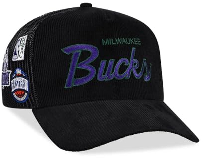 Mitchell & Ness Milwaukee Bucks Times up Black Cord Hardwood Classic Trucker Snapback Cap