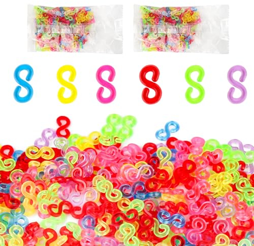 1000 Stück S Clips, Bunte Loom bänder Verschlüsse, Loom Bänder Zubehör, Loop Bänder Set Kinder Erwachsene, loom bänder clips, DIY Rubber Band Schmuck Zubehör für Den Anschluss Von Band Armbänder