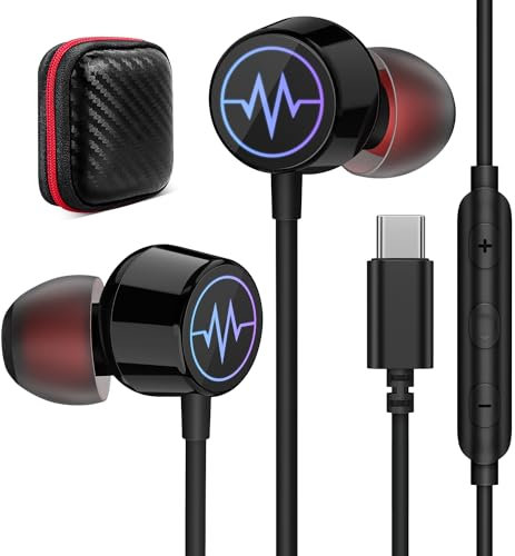 Auriculares USB C para Galaxy A34 A54 A53 A33 S23 FE Auriculares Tipo C con luz LED RGB con Micrófono HiFi Estéreo Auriculares USB C In-Ear con Cable para iPhone 15 Pro Max Google Pixel 8 7 OnePlus 11