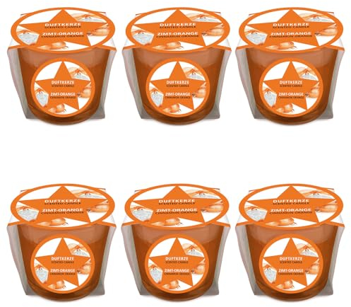 pajoma® Mini Duftkerze 6er-Set, Zimt-Orange - Weihnachten Edition | 45g Wachsgewicht, Brenndauer: 10 Stunden, in edler Geschenkverpackung | Premium Qualität