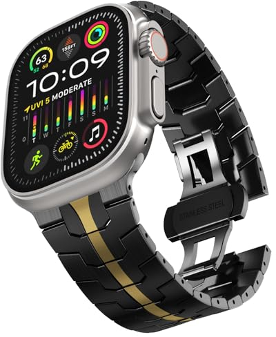 KADES Correa de acero inoxidable para Apple Watch, para hombre, eslabones de metal, correa de repuesto para Apple Watch Ultra 2, Ultra 49 mm, Series 10 46 mm, 9/8/7 45 mm, SE/6/5/4 44 mm, 3/2/1 42 mm