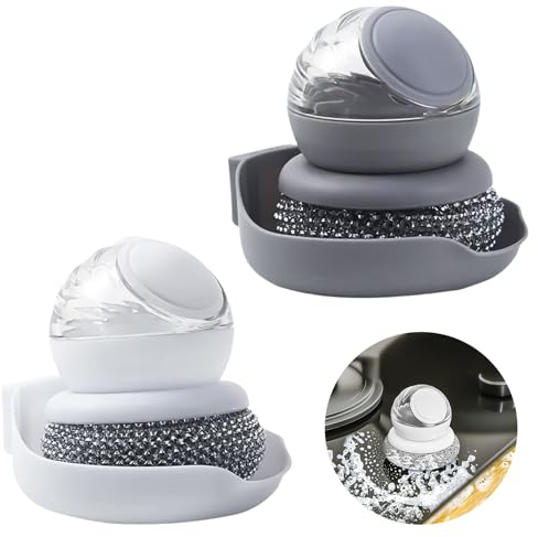 WIYETY Brosse à vaisselle avec distributeur de liquide vaisselle : 2 brosses de lavage avec distributeur de savon, brosse de cuisine pour le nettoyage, kit de brosse de nettoyage multifonction pour