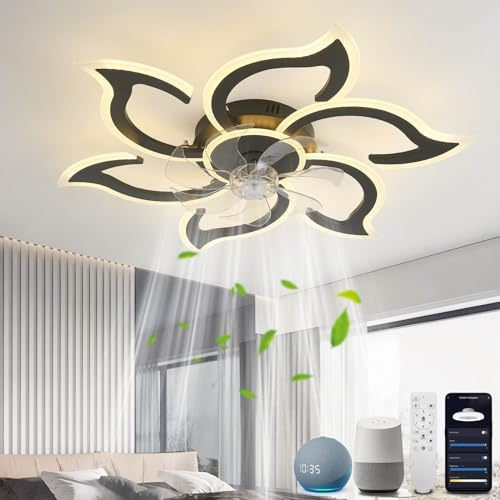 YOLEDY Lampada Ventilatore da Soffitto, Compatibile con Alexa Google Home, Intelligente Pale da Soffitto con Luce e Telecomando, Dimmerabile, Reversibile 6 Velocità, Motore DC, Nero
