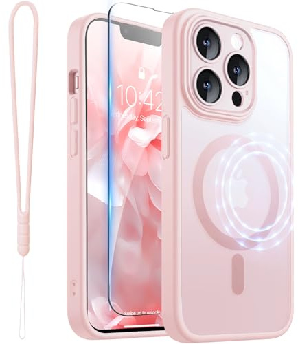 ROYBENS Pro-Max Coque Transparente Mate pour iPhone 13 Compatible avec MagSafe, Protection complète de l'objectif de l'appareil Photo, Protecteur d'écran, dragonne, Coque de Protection magnétique