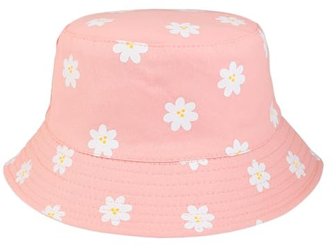 Eigso Womens Pink Baumwolle Blumen Muster Eimer Hut Unisex Classic Summer Beach Daisy Print Sonnenhut für Frau Mann