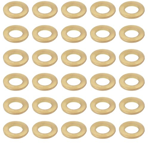eMagTech 50 Stück M1.4 Miniatur-Messing-Unterlegscheiben, flache Kupferdichtungsscheiben, Kupfer, Messing, Flachdichtungen, Befestigungsringe, Hardware-Armaturen