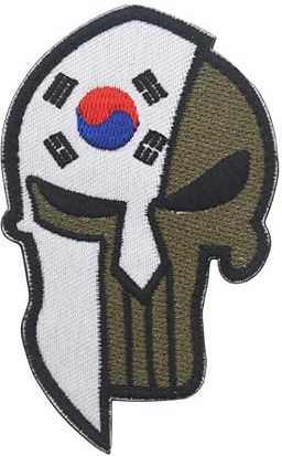 Aspcsmomt Aufnäher mit Südkorea-Flagge, bestickt, taktisch, Moral, koreanischer Punisher-Patch, Klettverschluss, zum Aufnähen auf Rucksack, Jacke, Mütze, Uniform, Mantel, Hut