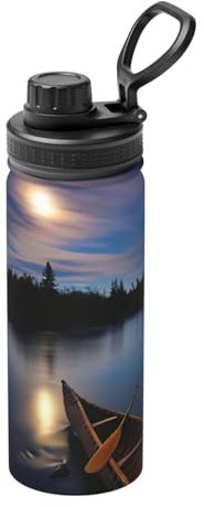 Moonlit Canoe Allagash River Print - Botella de agua de acero inoxidable aislada al vacío, de doble pared, termo a prueba de flas deportivas