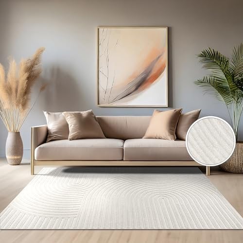 Paco Home Teppich In- & Outdoor, Moderne abstrakte Boho Designs mit 3D Struktur, robust & wetterfest, ideal für Terrasse Wohnzimmer & Küche, Grösse:240x340 cm, Farbe:Creme 6