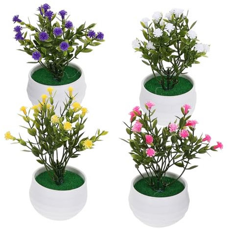 Garneck 4 Pcs Artificial Potted Plant Fake Planta Artificial Plants Artificial Flowers Decor Mini Potted Plants Small Fake Potted Faux Plant in Pots Mini Simulation Plants Plastic