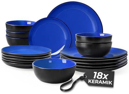 MIAMIO Geschirrset 6 Personen/Steingut Geschirr Set 18-teilig, Tafelservice Steingut, Schüssel- und Teller Set - Spülmaschinen- und Mikrowellenfest - Le Papillon Kollektion (18 Teile Set)