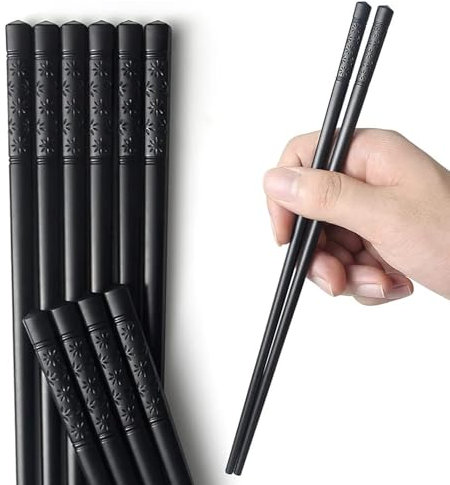 5 Pares de Palillos Reutilizables, Palillos de Resina Plástica para Lavavajillas, Juego de Palillos Chinos Antideslizantes de Calidad de Lujo Plaza Juego con Hermoso Patrón, 24 cm