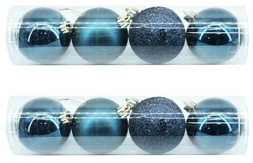 OXYN Palline Natalizie Miste Albero di Natale Set Decorativo in Plastica con Palline Lucide, Opache e Brillantini Colori Addobbi Festivi per Casa, Negozio, Matrimonio (Blu, 8pz Diametro 7cm)