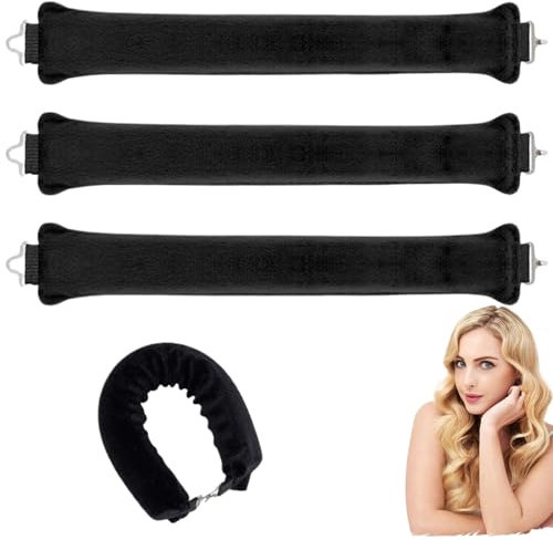 3 Stück Heatless Curls Band,Lockenwickler Über Nacht,Locken Ohne Hitze,Blowout Hair Overnight,Heatless Curls,Overnight Blowout,Locken Über Nacht,Blow Out Hair Curler,für Langes Mittleres Haar(Schwarz)