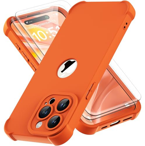 ORETECH für iPhone 15 Pro Max Hülle, mit 2 Stück Schutzfolie, 360 Grad Ganzkörper Stoßfest Kratzfest Silikon Handyhülle für iPhone 15 Pro Max 6,7 Zoll,Orange