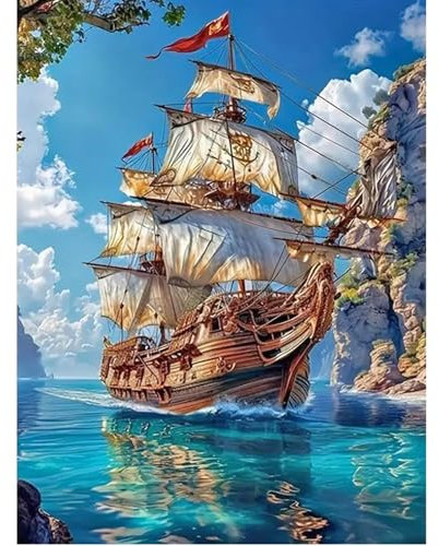 SHEGZHUC 40 x 50 cm, piedras angulares, pintura de diamantes, barco de vela, pintura de diamantes, barco grande, pintura de diamantes, pintura de diamantes, arte, bordado, punto de cruz, imágenes,