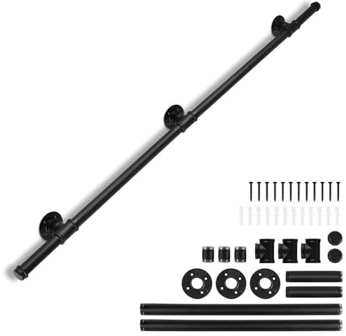 Izrielar Handlauf Treppe, Edelstahl Handlauf für Treppen 150CM, Rutschfester Handlauf Schwarz, Wandhandlauf mit Zubehör Haltegriff Treppe für Treppenhaus,Garten,Hauseingang,Gang Handläufe